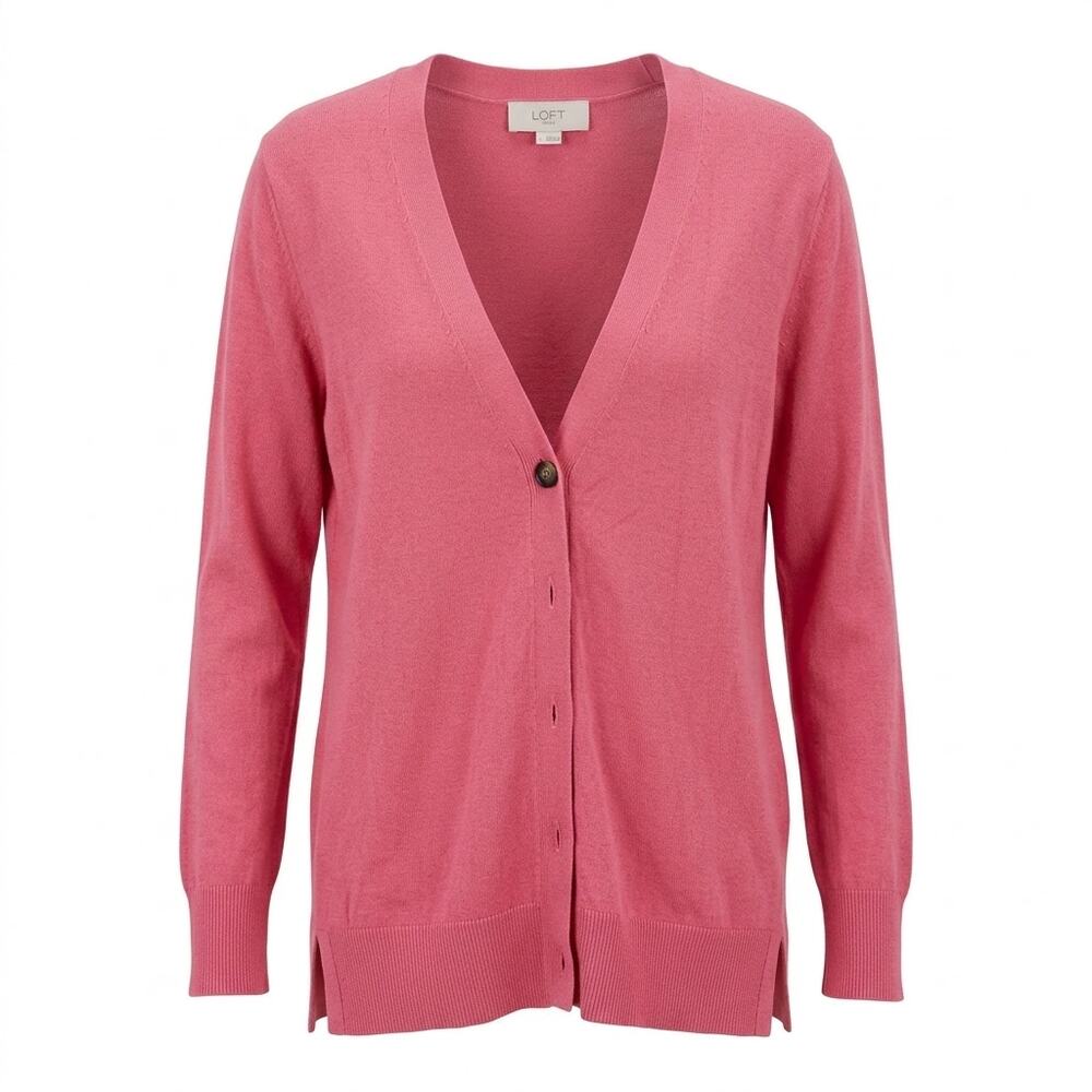 LOFT Outlet Pink V-Neck Button Front Cardigan Sweater Women Size L